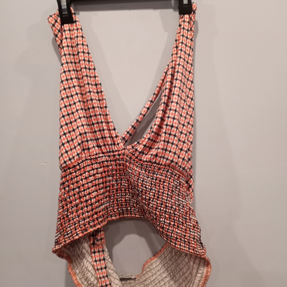 Fashion Nova Vibrant Peach and Black Checkered Top